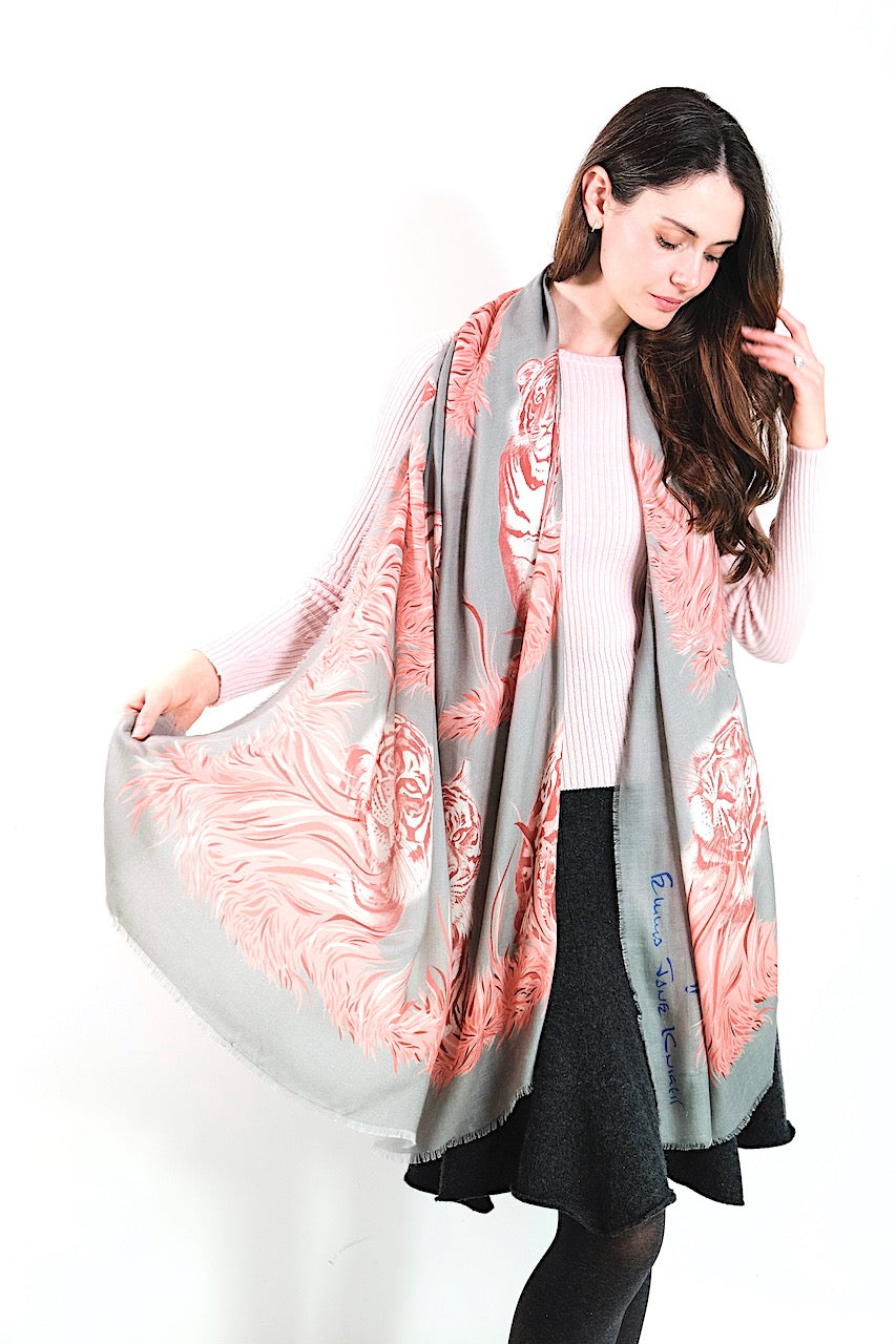 SCARF-SARONG TIGERS: GREY/PINK