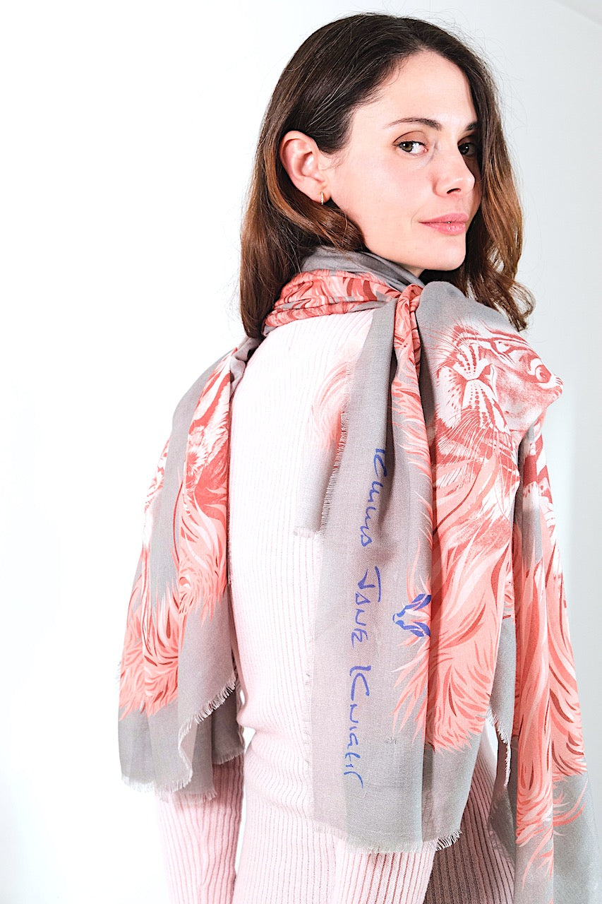 SCARF-SARONG TIGERS: GREY/PINK