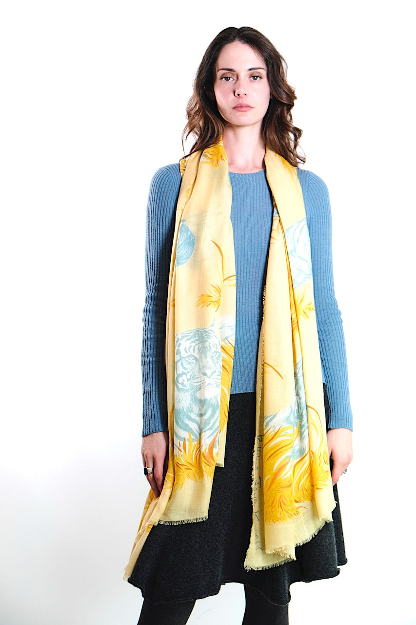 SCARF-SARONG TIGERS: YELLOW/TEAL