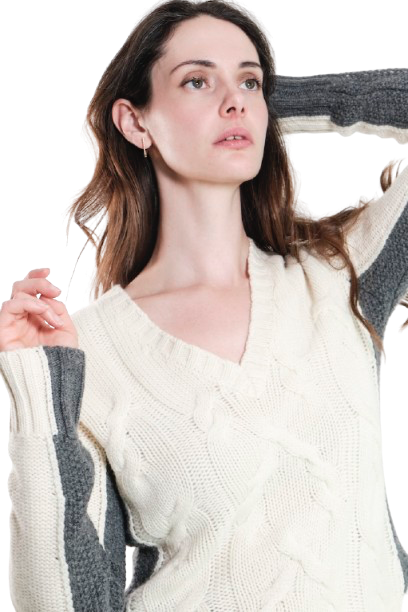 CABLE CASHMERE V-NECK