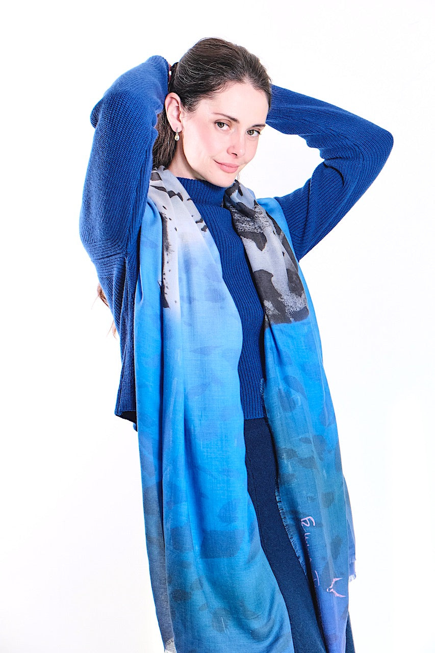 SCARF-SARONG LEOPARD YAWN: COBALT BLUE