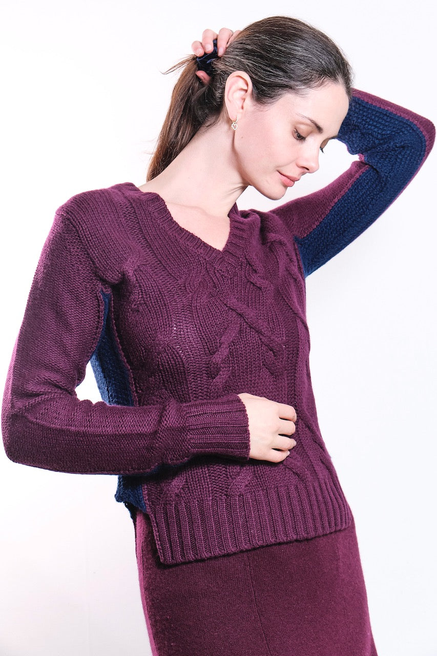 CABLE CASHMERE V-NECK