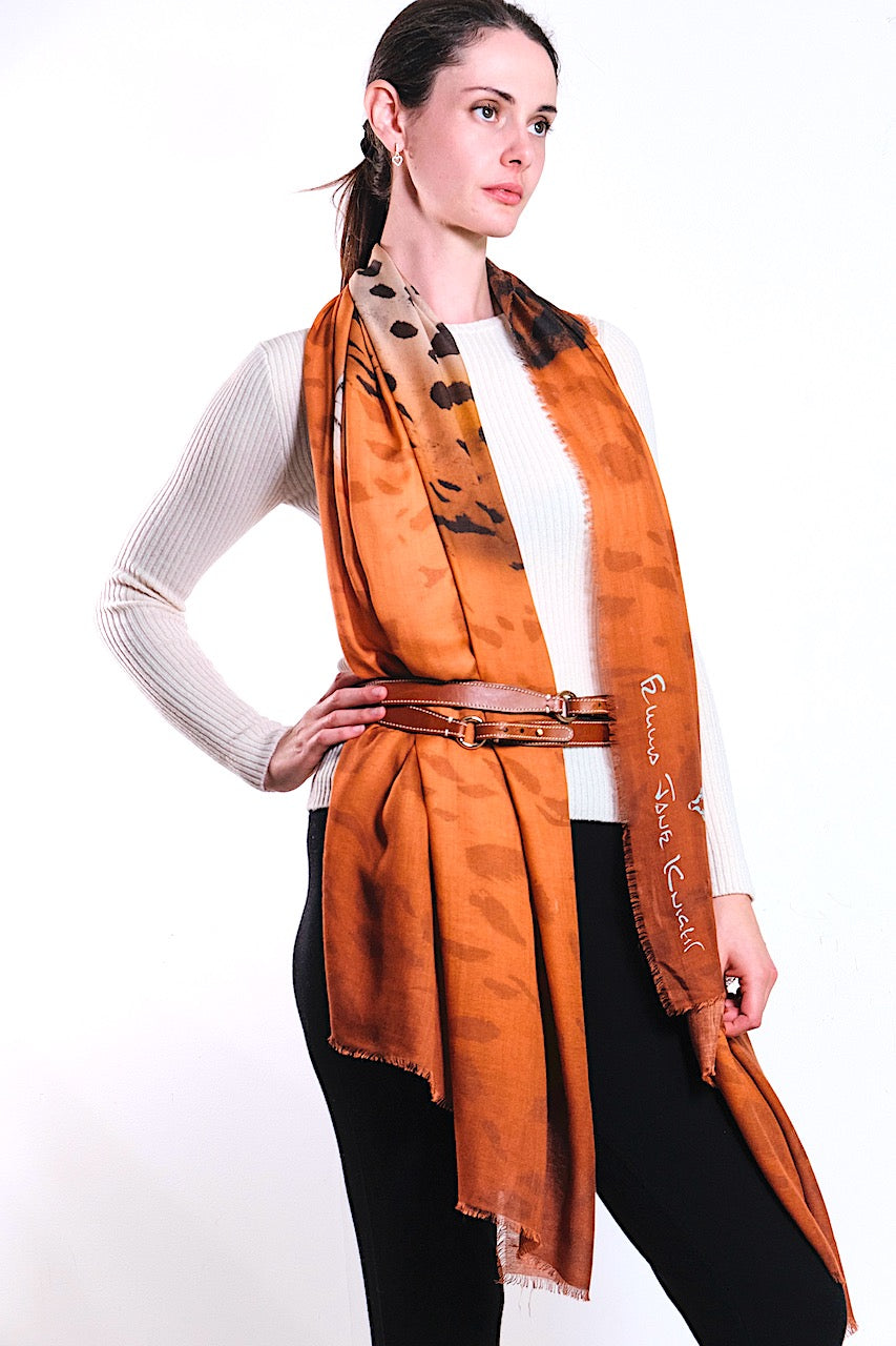 SCARF-SARONG LEOPARD YAWN: BURNT ORANGE
