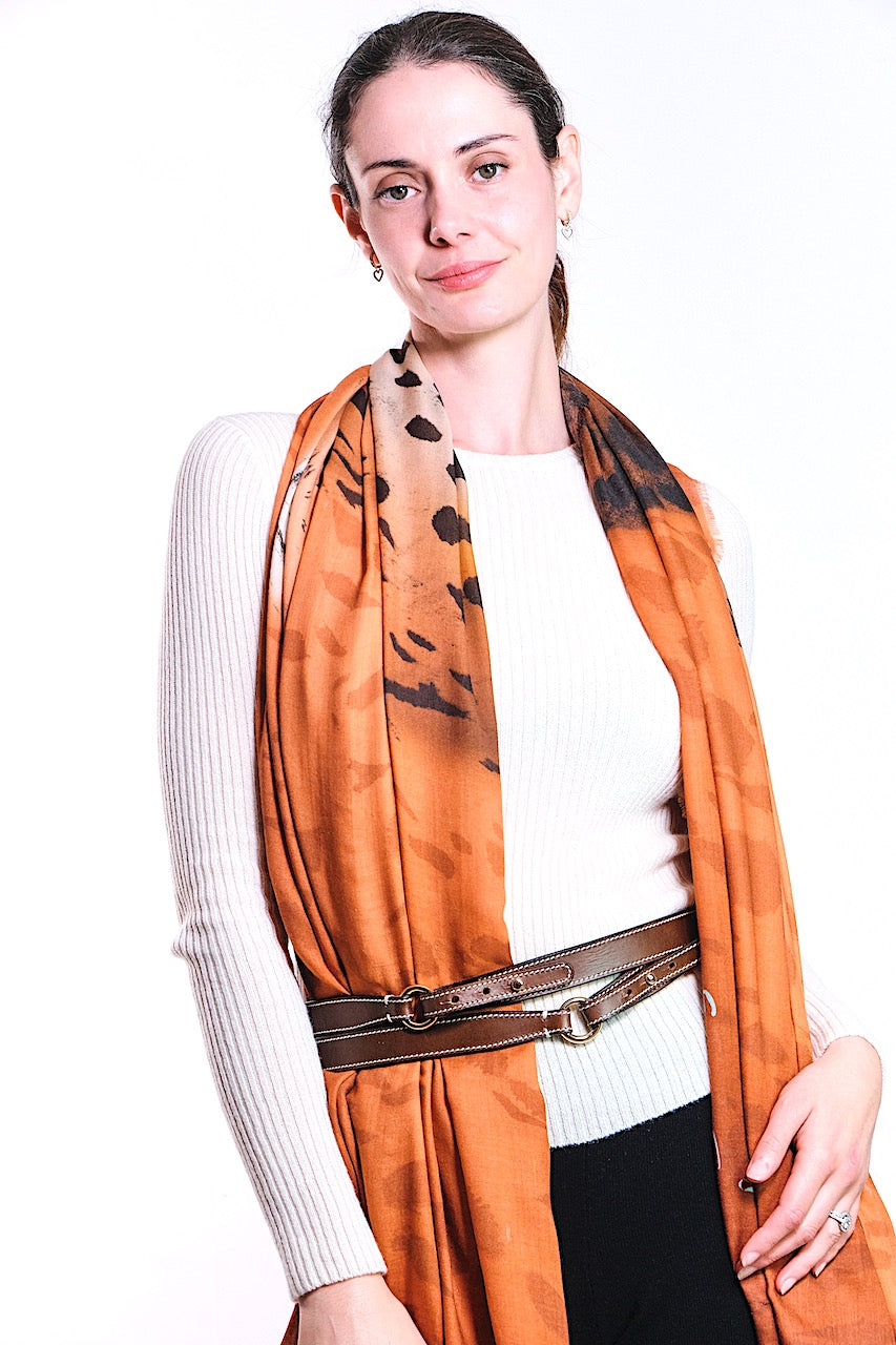 SCARF-SARONG LEOPARD YAWN: BURNT ORANGE