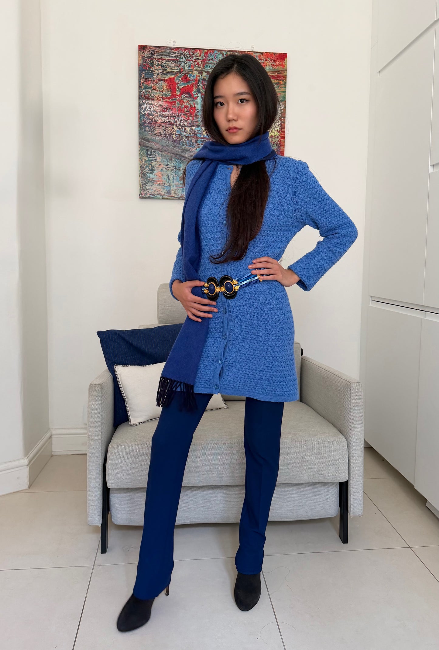 CASHMERE LONG CROSS-STITCH CARDIGAN