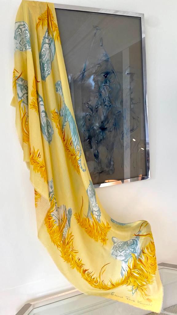 SCARF-SARONG TIGERS: YELLOW/TEAL