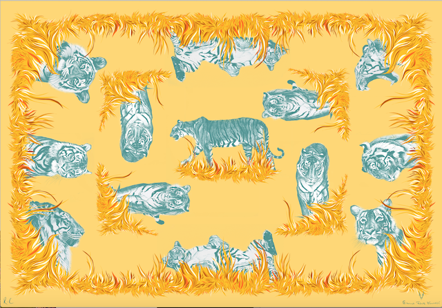 SCARF-SARONG TIGERS: YELLOW/TEAL