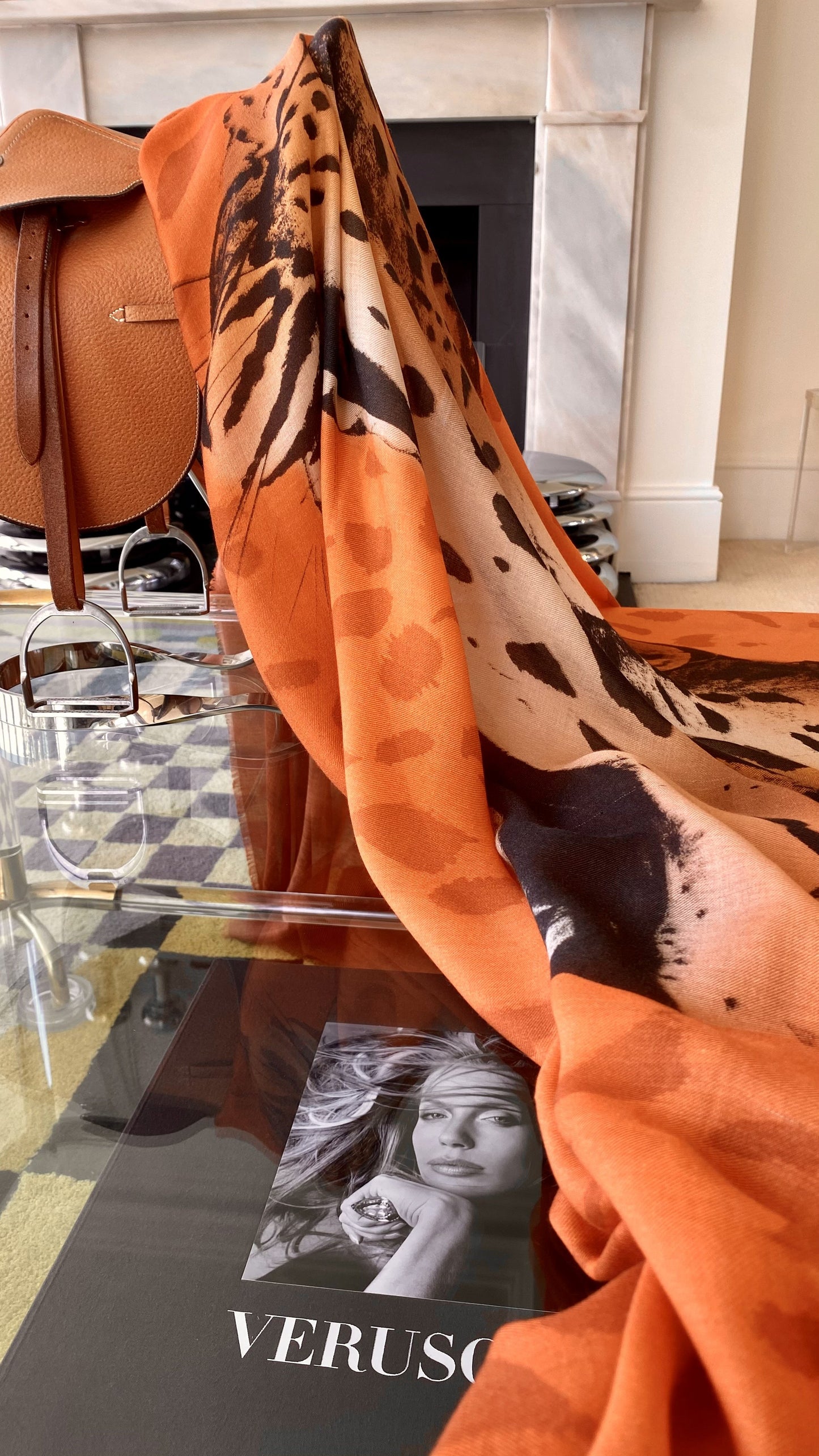 SCARF-SARONG LEOPARD YAWN: BURNT ORANGE