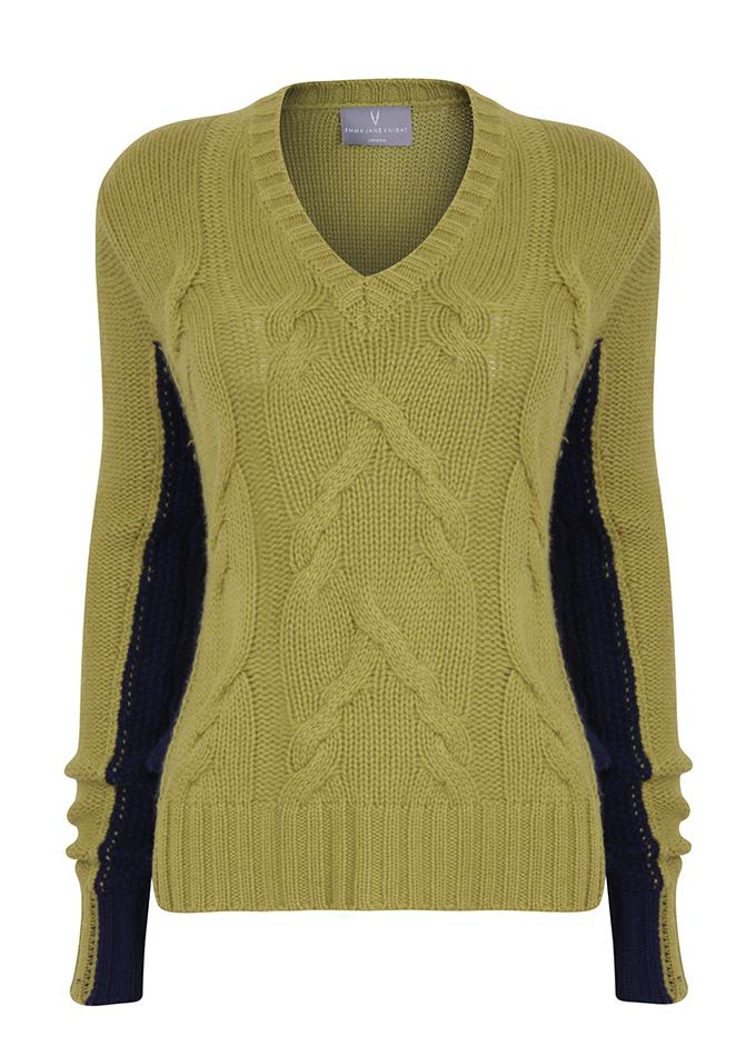 CABLE CASHMERE V-NECK