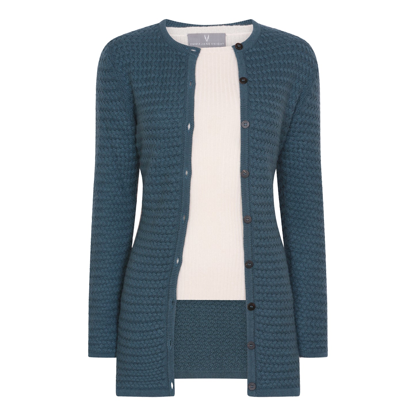 CASHMERE LONG CROSS-STITCH CARDIGAN