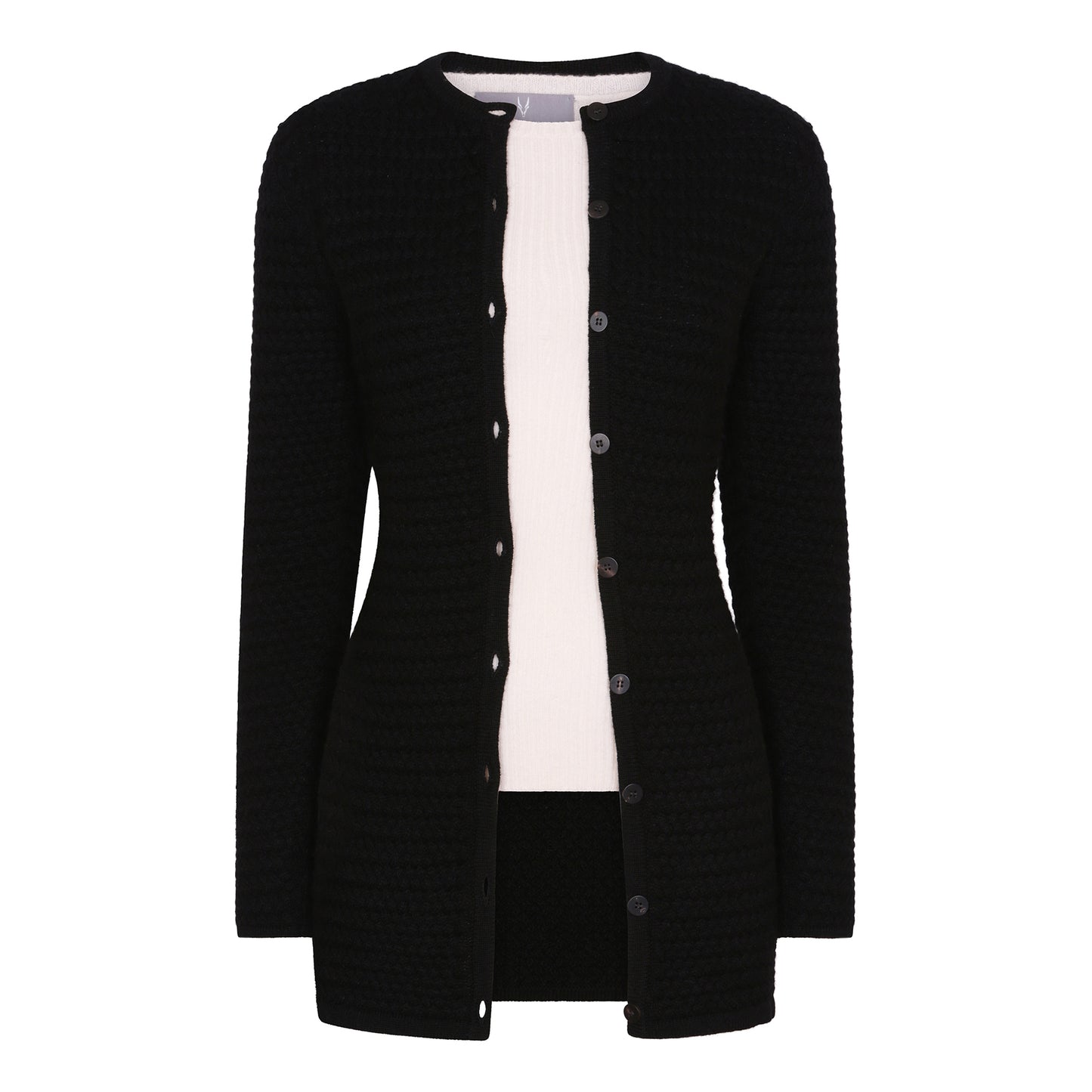 CASHMERE LONG CROSS-STITCH CARDIGAN