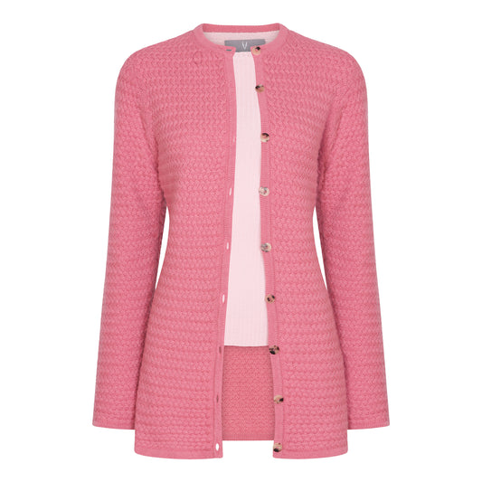 CASHMERE LONG CROSS-STITCH CARDIGAN