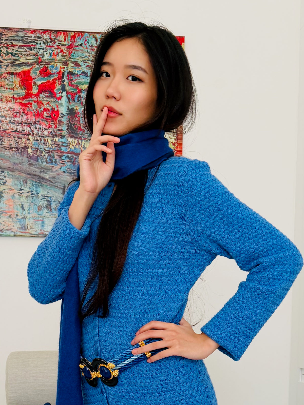 Cashmere Long Cross-Stitch Cardigan