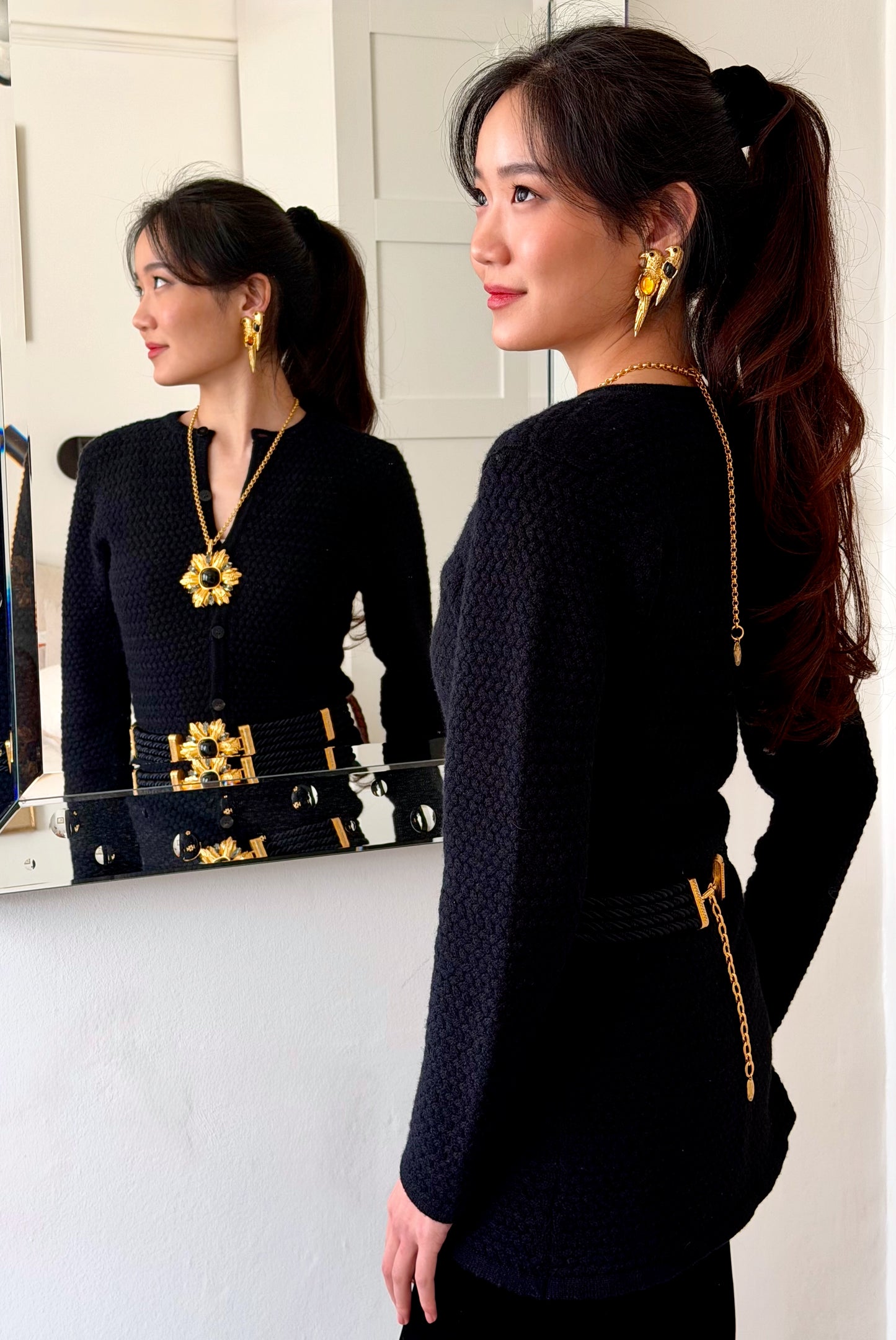 CASHMERE LONG CROSS-STITCH CARDIGAN
