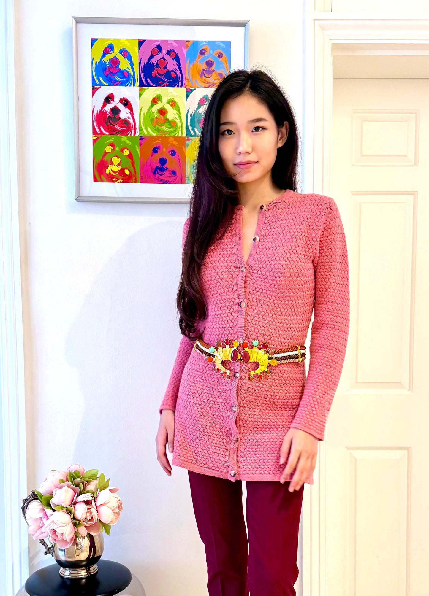 CASHMERE LONG CROSS-STITCH CARDIGAN