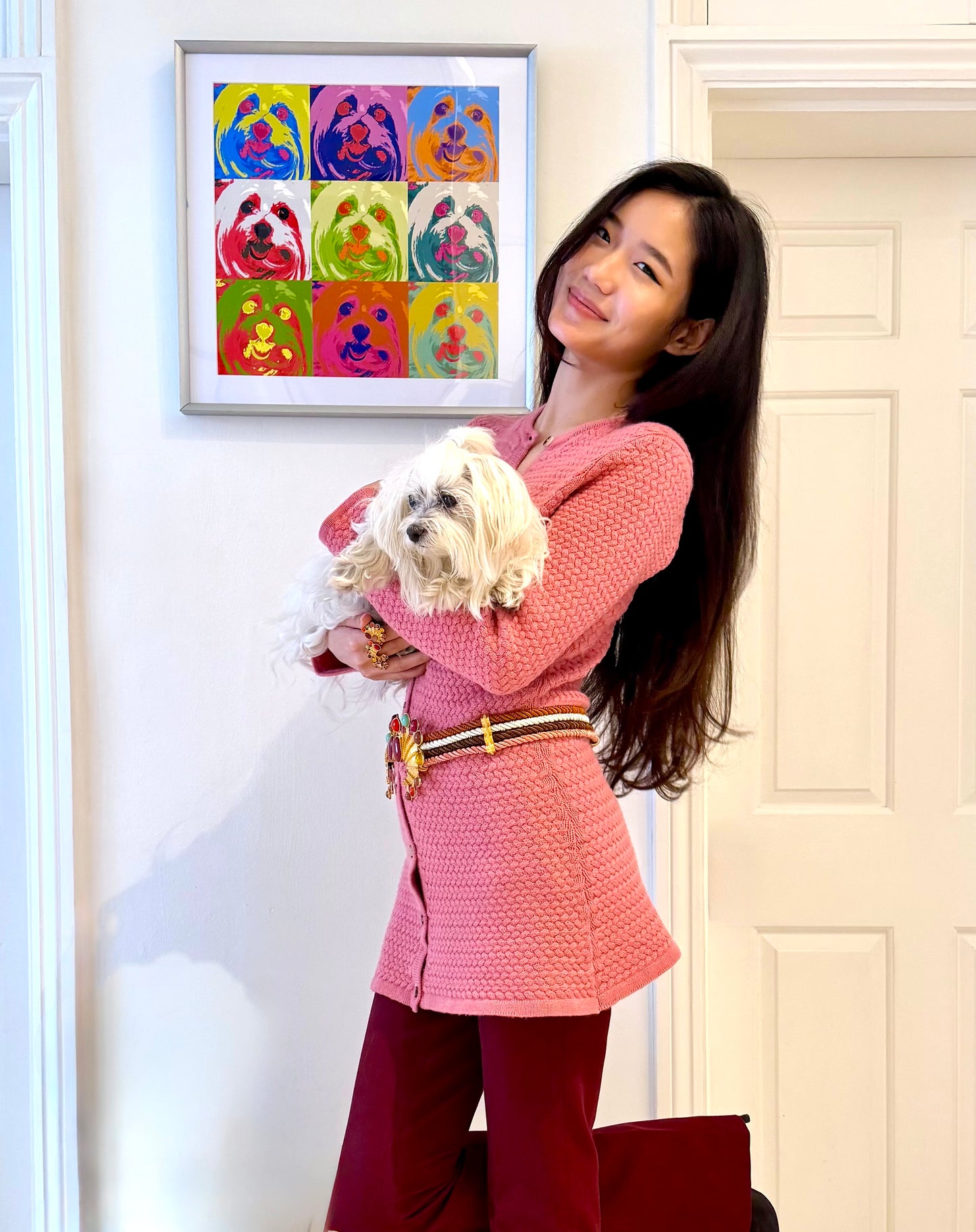 CASHMERE LONG CROSS-STITCH CARDIGAN