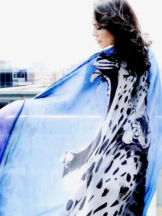 SCARF-SARONG LEOPARD YAWN: COBALT BLUE