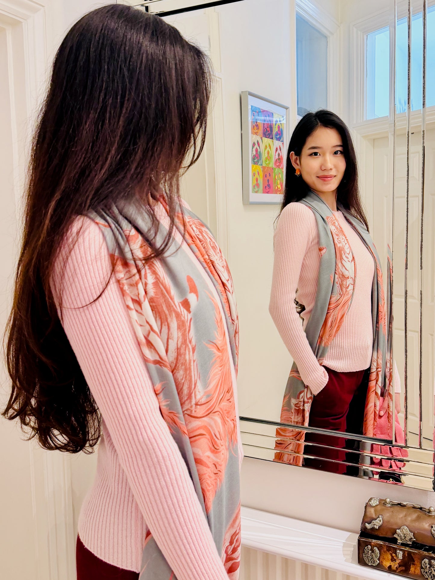 SCARF-SARONG TIGERS: GREY/PINK