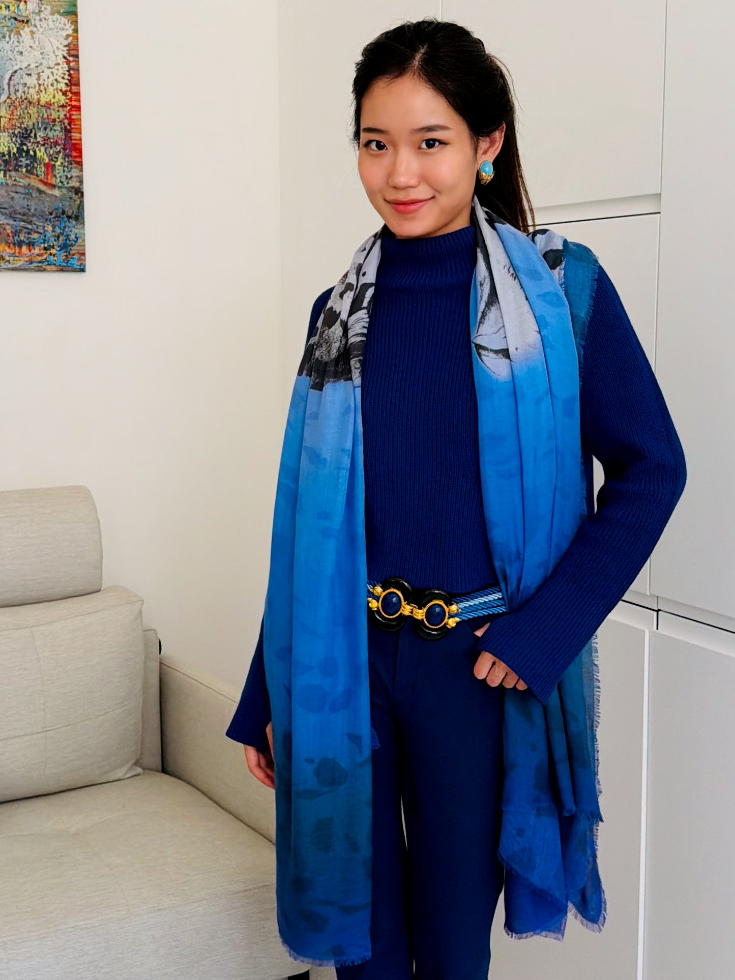 SCARF-SARONG LEOPARD YAWN: COBALT BLUE