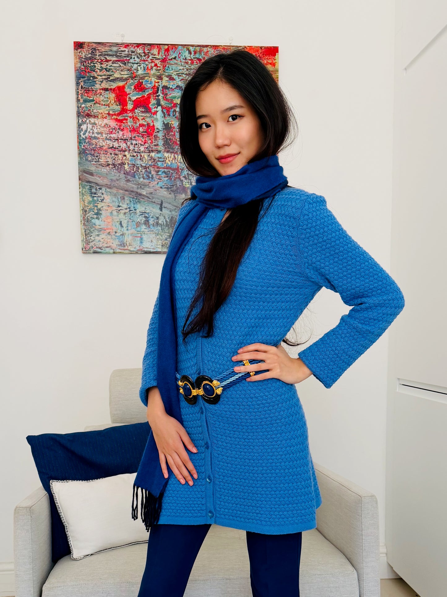 CASHMERE LONG CROSS-STITCH CARDIGAN