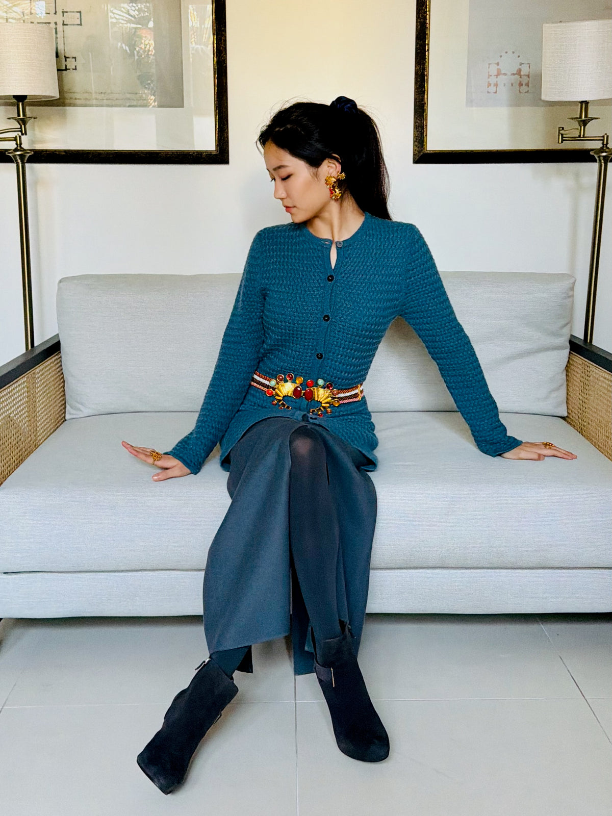 Cashmere Long Cross-Stitch Cardigan
