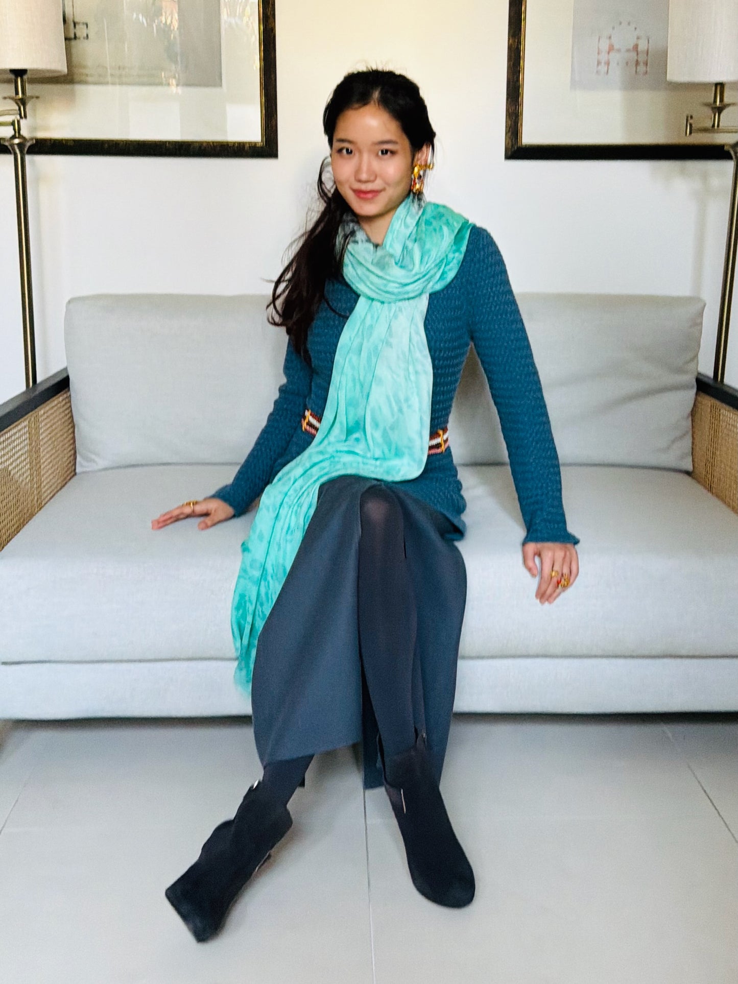 SCARF-SARONG CHEETAH BACK: TURQUOISE