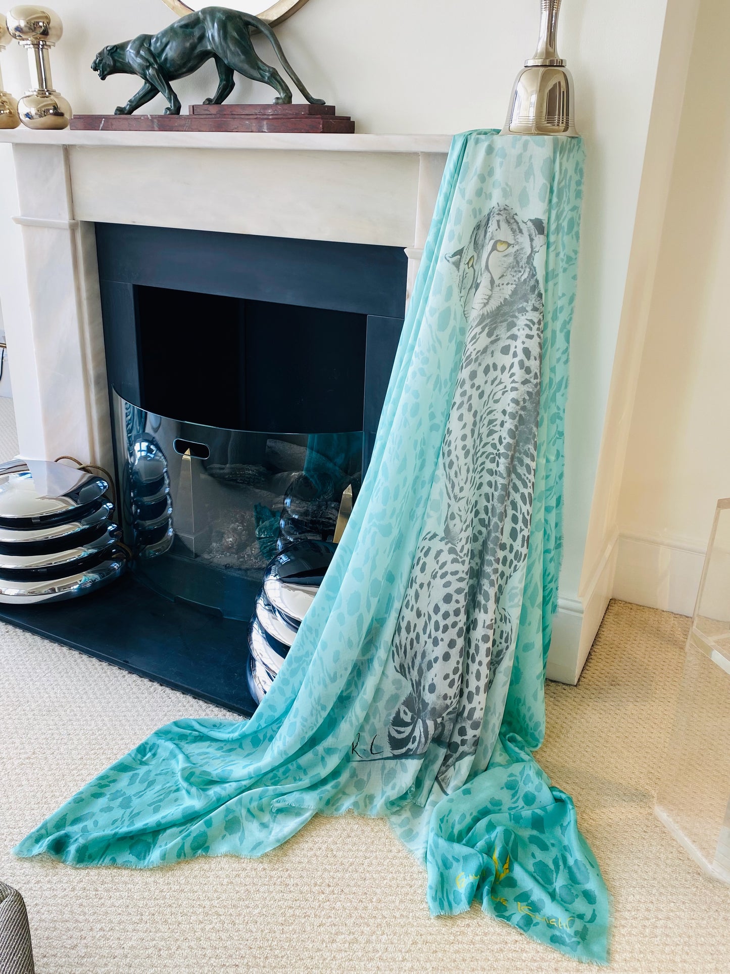 SCARF-SARONG CHEETAH BACK: TURQUOISE