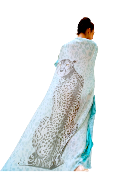 SCARF-SARONG CHEETAH BACK: TURQUOISE